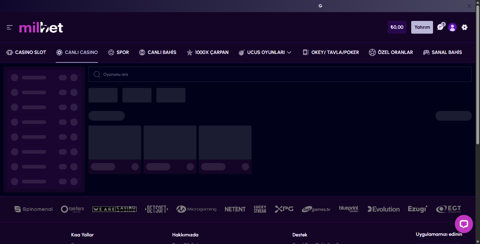 Milbet Casino Sayfası